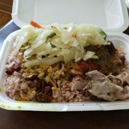 a meal in a styrofoam container