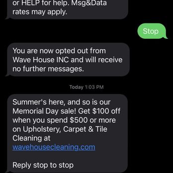 Wave House Cleaning - They still text you when you unsubscribe - Home Cleaning Near Me