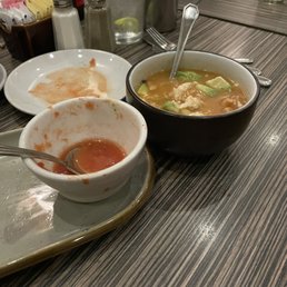 Supposed to be chicken tortilla soup "bowl". It was a little bigger than the salsa cup. It was salty and had a funky aftertaste. Supposed to be chicken tortilla soup "bowl". It was a little bigger than the salsa cup. It was salty and had a funky aftertaste.
