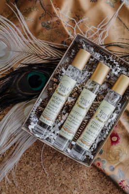 Best selling perfume oils - Our line of perfume oils has become one of our biggest sellers. Scents such as Amber Gold, Moony Musk, and Sandalwood are capturing clients' senses, and they keep bringing their bottles back for more money and Earth saving refills!
Our Exotic Perfume Oils have long-lasting scents. Be prepared for a playful & enriching journey. They are made of cosmetic safe ingredients, including fragrance & perfume oils and natural resins, essential oils, absolutes, & aromatic compounds.
Fragrances are Certified Vegan & Cruelty Free from our distributor:
All our fragrance oils are free from Alcohol, Parabens, Pthalates, Sulfates, Ethylene Glycol and formaldehyde.
All our fragrances are free from any harmful ingredients listed in the comprehensive California Safe Cosmetics Program of the California Dept. of Public Health (CDPH)
All our fragrance oils are free from almond, peanut, walnut, and other tree nut oils that may cause allergies to some individuals. Jojoba oil is used in some of our fragrance oils.
Our fragrances are certified Vegan.
Our fragrances are certified cruelty free. Best selling perfume oils - Our line of perfume oils has become one of our biggest sellers. Scents such as Amber Gold, Moony Musk, and Sandalwood are capturing clients' senses, and they keep bringing their bottles back for more money and Earth saving refills!
Our Exotic Perfume Oils have long-lasting scents. Be prepared for a playful & enriching journey. They are made of cosmetic safe ingredients, including fragrance & perfume oils and natural resins, essential oils, absolutes, & aromatic compounds.
Fragrances are Certified Vegan & Cruelty Free from our distributor:
All our fragrance oils are free from Alcohol, Parabens, Pthalates, Sulfates, Ethylene Glycol and formaldehyde.
All our fragrances are free from any harmful ingredients listed in the comprehensive California Safe Cosmetics Program of the California Dept. of Public Health (CDPH)
All our fragrance oils are free from almond, peanut, walnut, and other tree nut oils that may cause allergies to some individuals. Jojoba oil is used in some of our fragrance oils.
Our fragrances are certified Vegan.
Our fragrances are certified cruelty free.