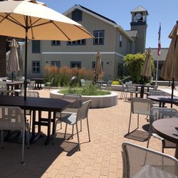 Belvedere Tiburon Library - Front outdoor patio of the library. The building next to it is Town Hall.