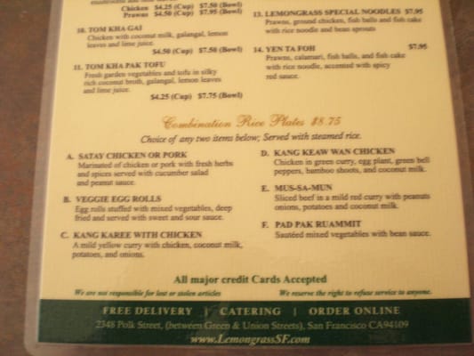 Menu photo 8 Lemon Grass Thai Cuisine San Francisco, CA