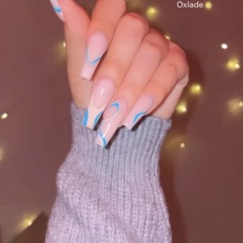 Luxe Nail Bar - Super cool style with blue design on them - Waxing Near Me - Phoenix, Arizona Luxe Nail Bar - Super cool style with blue design on them - Waxing Near Me - Phoenix, Arizona