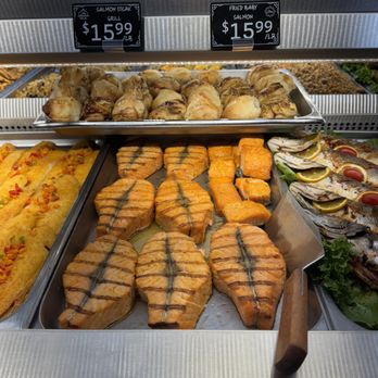 Tashkent Supermarket - Tashkent Supermarket's Prepared Salmon Options - Both Grilled Steak and Fried Baby - International Grocery Near Me - New York, New York Tashkent Supermarket - Tashkent Supermarket's Prepared Salmon Options - Both Grilled Steak and Fried Baby - International Grocery Near Me - New York, New York