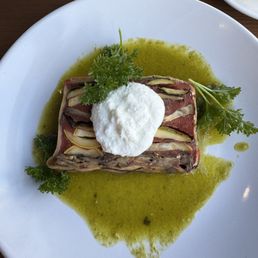 Vegetable terrine with whipped ricotta and basil vinaigrette