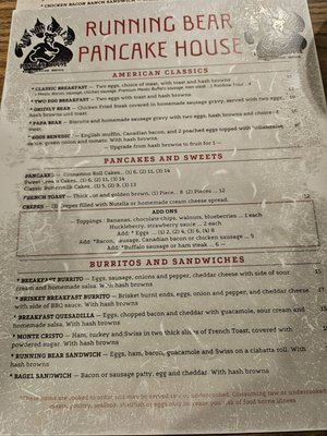 Menu photo 3 Running Bear Pancake House West Yellowstone, MT