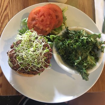 Cashew - Beet Burger with a side of Kale - Vegan Near Me - Chattanooga, Tennessee