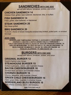 Menu photo 2 Borderland Steakhouse El Paso, TX Menu photo 2 Borderland Steakhouse El Paso, TX