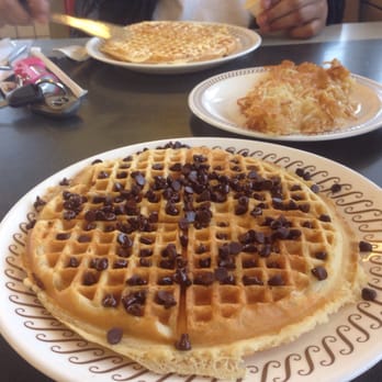 Waffle House - Houston - Chocolate chip & regular waffles with hashbrown plate - Diners Near Me - Houston, Texas