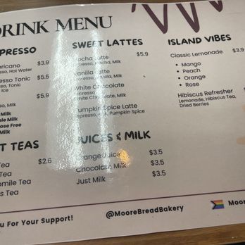 Moore Bread - Drink Menu - Bakeries Near Me - Denver, Colorado