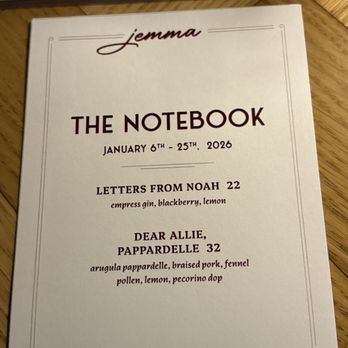 Jemma Hollywood - The Notebook menu. - Italian Near Me - Los Angeles, California
