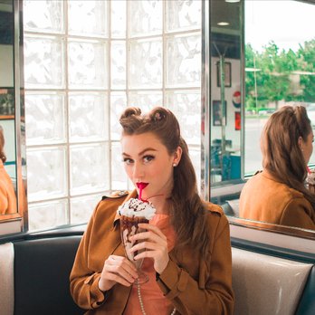 Stardust Diner - Vintage/Pin-Up photoshoot with Amarantine photography at the diner. She got her chocolate milkshake with a cherry on top! - American Near Me - Vancouver, Washington
