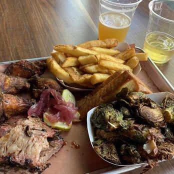 Federalist Pig - "Two step" platter with brisket (moist and fatty option), chicken wings, fries, and brussels sprouts. Comes w/ Texas toast + pickles. $21 - Barbeque Near Me - Washington, DC, District of Columbia Federalist Pig - "Two step" platter with brisket (moist and fatty option), chicken wings, fries, and brussels sprouts. Comes w/ Texas toast + pickles. $21 - Barbeque Near Me - Washington, DC, District of Columbia