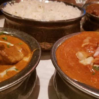 Bombay Darbar - Lamb pasanda (similar to korma) left. And butter chicken right. Delicious - Indian Near Me - Miami, Florida