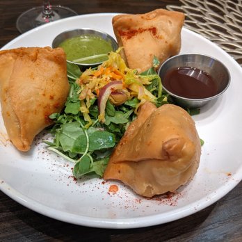 Yantra Kitchen - Samosas (sauces and mango salad topping TO LICK AND DIE FOR) - Indian Near Me - Artesia, California