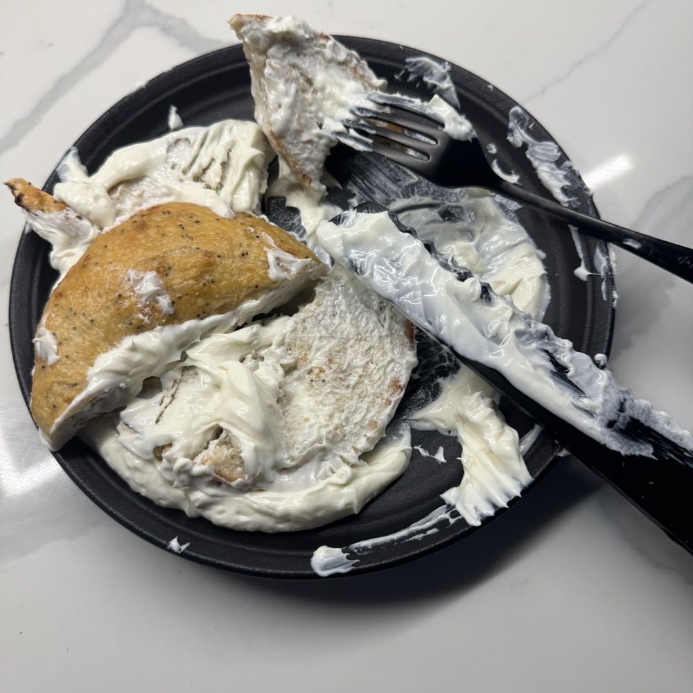 Onion bagel & cream cheese Onion bagel & cream cheese