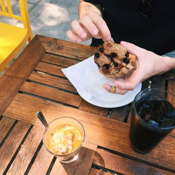 Temple Coffee - Affogato (roasted almonds gelato), cold brew, and a blueberry muffin. - Coffee & Tea Near Me - Sacramento, California