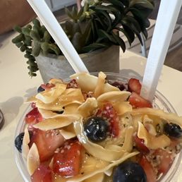 Kayden's bowl with dang chips instead of flakes. Yum yum yum!