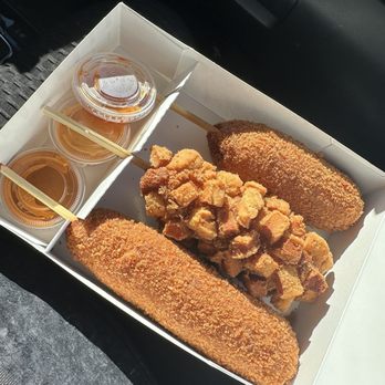 Chungchun Rice Dog - Chicken Nugget, Full Mozzarella and Spicy Sausage. - Korean Near Me - Whitby, Ontario Chungchun Rice Dog - Chicken Nugget, Full Mozzarella and Spicy Sausage. - Korean Near Me - Whitby, Ontario