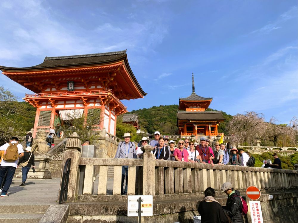 Laurus Travel tour group at the front entrance of Kiyomizu-dera (Clear Water Temple), Kyoto, Japan