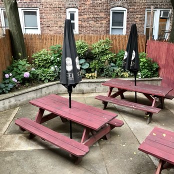 The Jar Bar - several picnic tables and umbrellas - Dive Bars Near Me - Woodside, New York