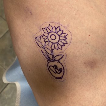 Studio City Tattoo - Stencil on thigh - Tattoo Near Me - Studio City, California