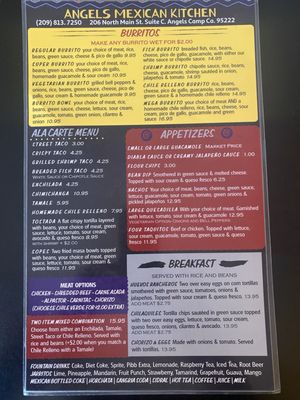 Menu photo 4 Angels Mexican Kitchen Angels Camp, CA