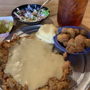 Hickory Hollow - "Small" chicken fried steak, salad, and mashed potatoes and gravy - Barbeque Near Me - Houston, Texas Hickory Hollow - "Small" chicken fried steak, salad, and mashed potatoes and gravy - Barbeque Near Me - Houston, Texas