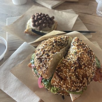 Cafe Leo - Homemade coco puff pop tart, colorado bagel on an everything bagel - Cafes Near Me - Woodland Park, Colorado