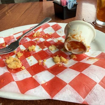 Rockfish Harbor Grill - Extremely dirty reused dipping cup reused on my appetizer plate! - Seafood Near Me - Monterey, California Rockfish Harbor Grill - Extremely dirty reused dipping cup reused on my appetizer plate! - Seafood Near Me - Monterey, California