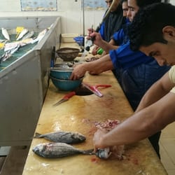 Balıkçı Kenan - Balik temizleme tezgahi, yukaridan gelen hortuma dikkat.