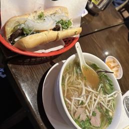 Pork banh mi and beef and #6 pho beef soup Pork banh mi and beef and #6 pho beef soup
