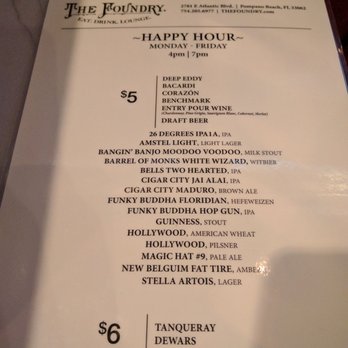 The Foundry - Happy hour menu - Lounges Near Me - Pompano Beach, Florida