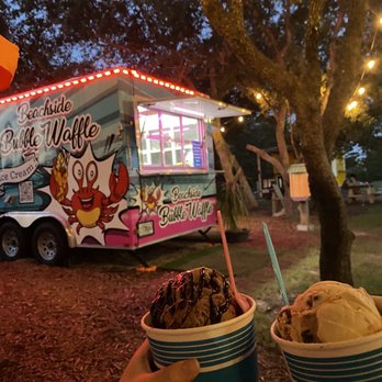 Beachside Bubble Waffle - two people holding ice cream cones - Food Trucks Near Me - Navarre, Florida Beachside Bubble Waffle - two people holding ice cream cones - Food Trucks Near Me - Navarre, Florida