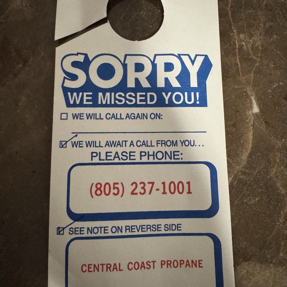 Central Coast Propane - Door tag - Propane Near Me - Paso Robles, California