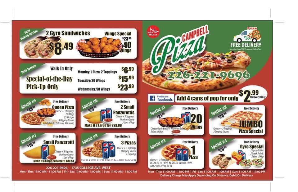 CAMPBELL PIZZA Updated September 2024 1735 College Avenue W, Windsor, Ontario Pizza