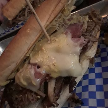 The Roadside - Weekend Special: El Cubano  Pork Shoulder,  Applewood Smoked Bacon,  Swiss cheese, Cilantro Habanero Pickles,  Mustard on Cuban Bread - Burgers Near Me - Minneapolis, Minnesota