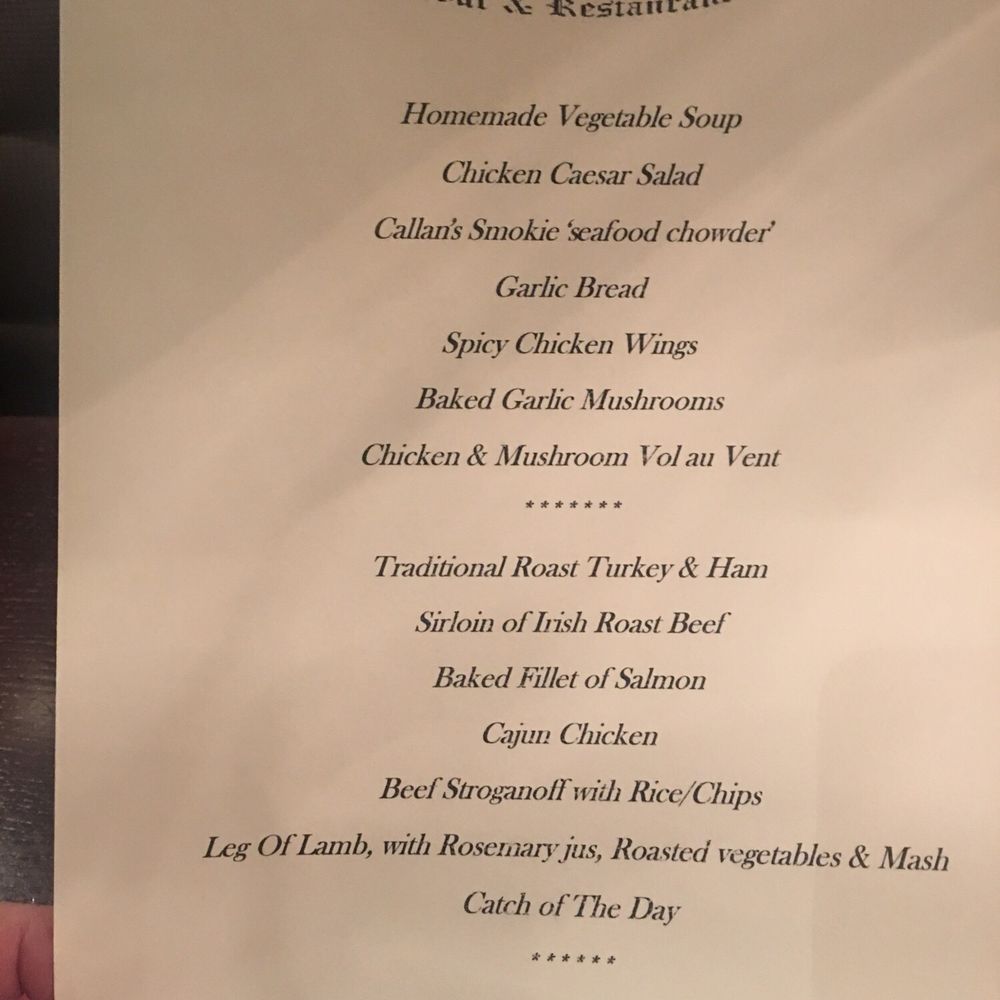 Callan's Bar - Menu - Pubs Near Me - Carrickmacross, Minnesota