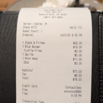 Brimstone Bar - bill - New American Near Me - Bakersfield, California Brimstone Bar - bill - New American Near Me - Bakersfield, California
