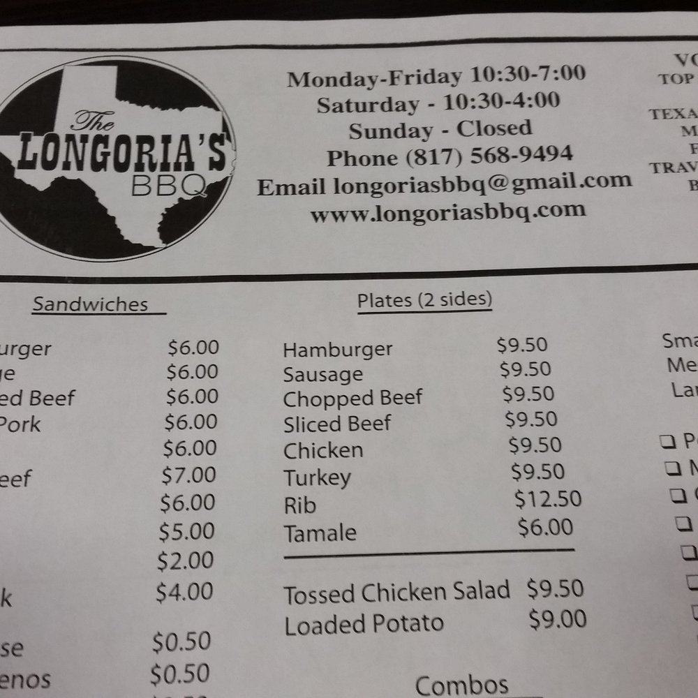 Longorias BBQ - Menu - Barbeque Near Me - Fort Worth, Texas Longorias BBQ - Menu - Barbeque Near Me - Fort Worth, Texas