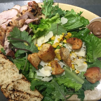 Urban Plates - Chicken Caesar salad with focaccia and balsamic - New American Near Me - Irvine, California Urban Plates - Chicken Caesar salad with focaccia and balsamic - New American Near Me - Irvine, California