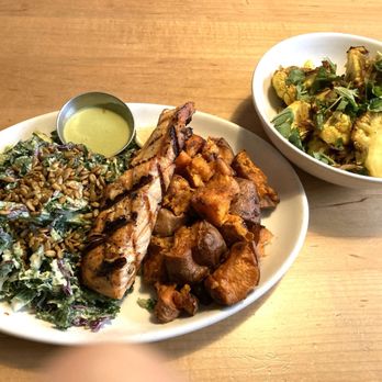 Mary Be Kitchen - Grilled Salmon with Kale & Red Cabbage Salad, Roasted Sweet Potatoes, Masala-Roasted Cauliflower - Canadian (New) Near Me - Toronto, Ontario
