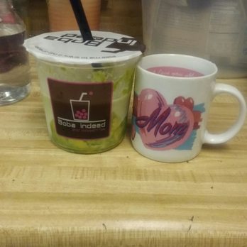 Boba Indeed - The cup is huge! Put a mug next to it for perspective. Avocado Love Affair, avocado (healthy fats!) and condensed milk (not so healthy). - Desserts Near Me - Downey, California