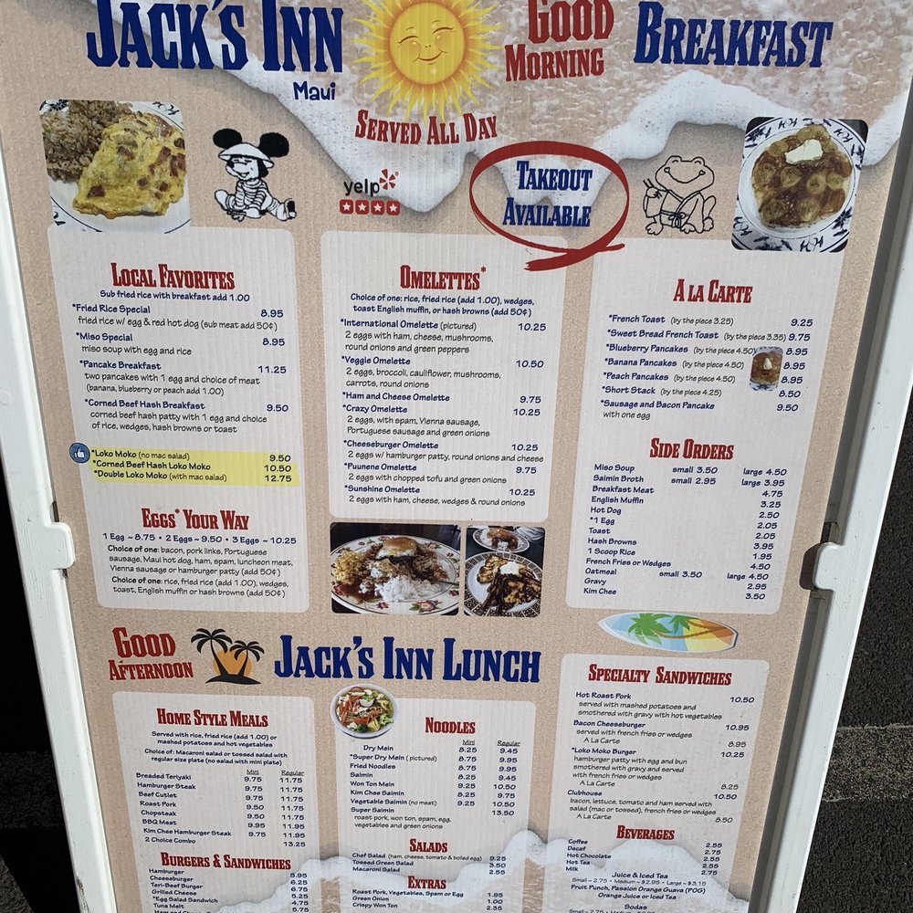 Jack's Inn - Food Menu - Breakfast & Brunch Near Me - Kahului, Hawaii Jack's Inn - Food Menu - Breakfast & Brunch Near Me - Kahului, Hawaii