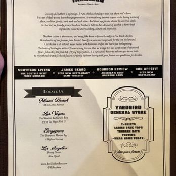 Yardbird Table & Bar - Lunch Menu 1 of 4 - June 2018 - VN - Southern Near Me - Miami Beach, Florida