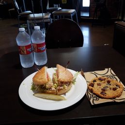 Turkey Guacamole sandwich and giant chocolate chip cookie.  mmm
