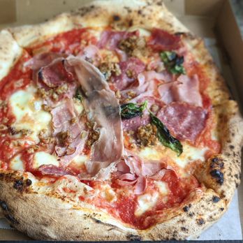 Fuoco Pizzeria Napoletana - Quattro Salumi: Tomato sauce, mozzarella, salame, sausage, prosciutto cotto, prosciutto crudo, basil, extra virgin olive oil. In-laws loved - Pizza Near Me - Fullerton, California Fuoco Pizzeria Napoletana - Quattro Salumi: Tomato sauce, mozzarella, salame, sausage, prosciutto cotto, prosciutto crudo, basil, extra virgin olive oil. In-laws loved - Pizza Near Me - Fullerton, California