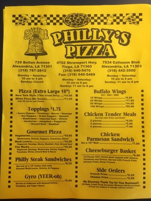 Menu photo 2 Philly's Pizza Alexandria, LA Menu photo 2 Philly's Pizza Alexandria, LA