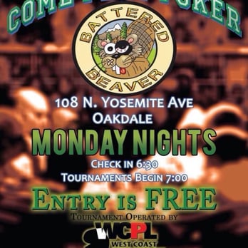 Battered Beaver - a flyer for a poker tournament - Dive Bars Near Me - Oakdale, California