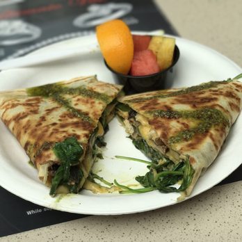 Crepe & Tea Bar - Chicken pesto savory crepes with a side of fruits! - New American Near Me - Newark, California Crepe & Tea Bar - Chicken pesto savory crepes with a side of fruits! - New American Near Me - Newark, California